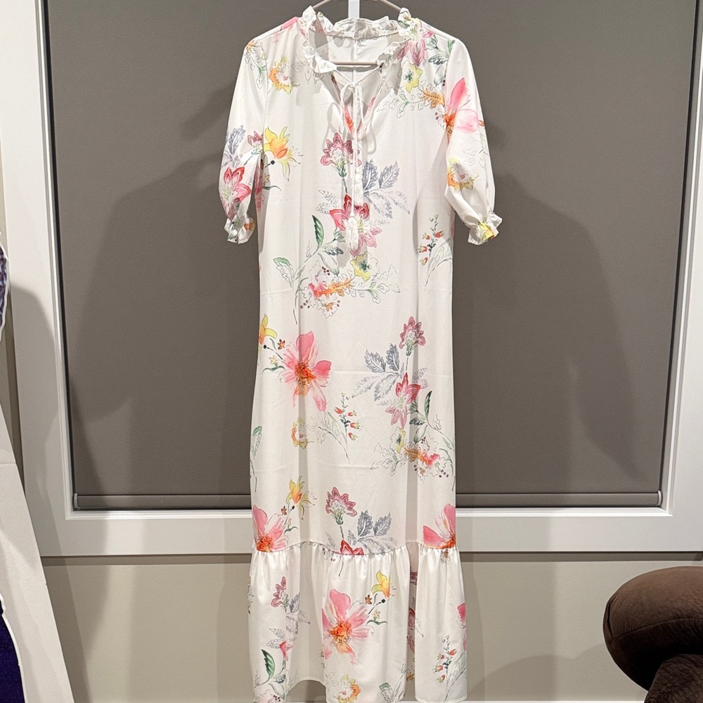 Floral Maxi Dress with Pink & Yellow Blooms - Picture 2 of 11